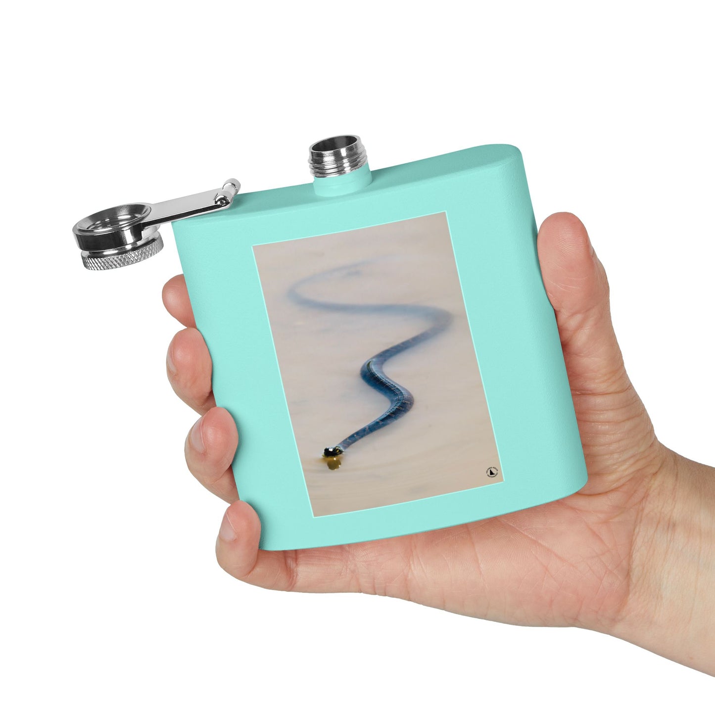 6oz Stainless Steel Flask with Serpentine Snow Trail Photo – Minimal Outdoor Gift