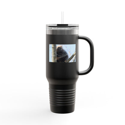 40oz Insulated Travel Mug with Cozy Raccoon Photo — Large Stainless Steel Tumbler for Road Trips & Outdoor Lovers