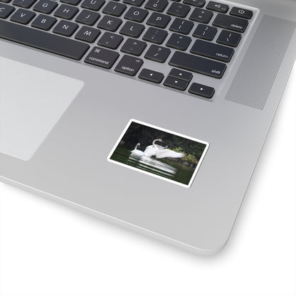 Swan Pair Kiss-Cut Sticker — Elegant White Swans on Lake Waterproof Decal