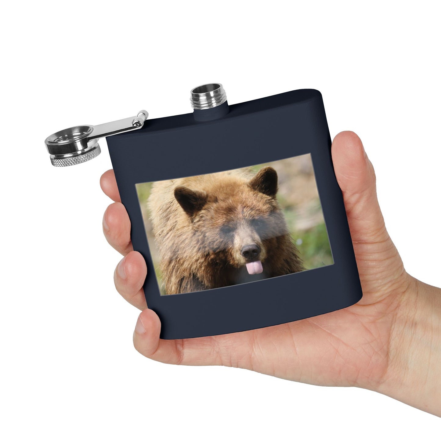 Bear Face 6oz Stainless Steel Flask — Funny Woodland Animal Hip Flask