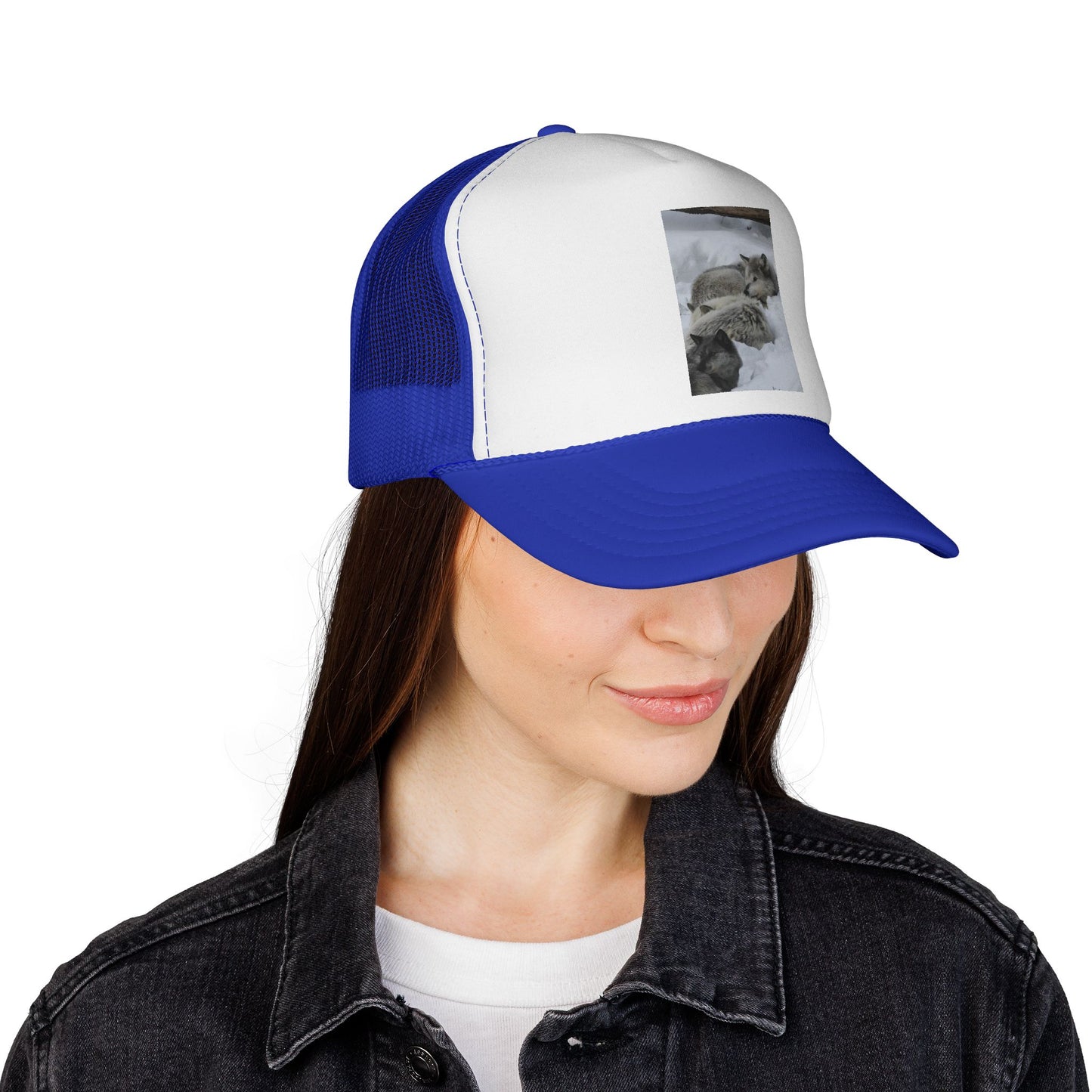 Wolf Pack Trucker Cap — Cozy Snow Wildlife Photo Hat