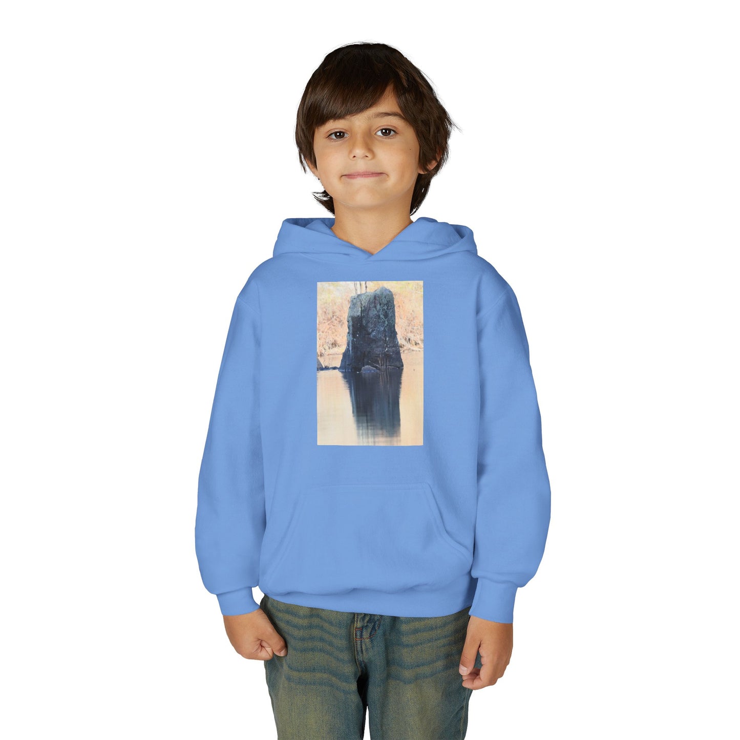 Youth Hoodie with Serene Lake Reflection Photo — Nature-Inspired Kids’ Pullover