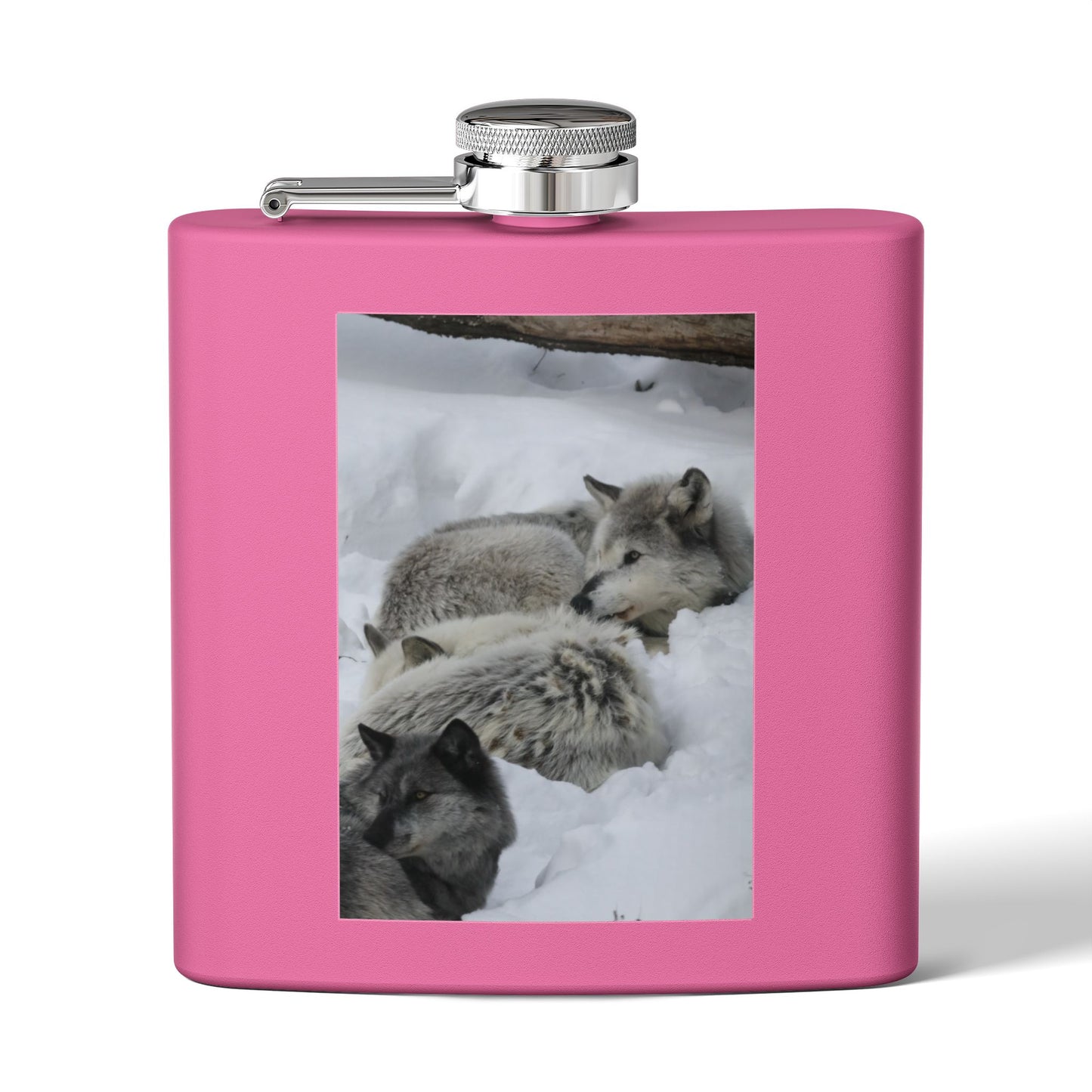 Wolf Pack Stainless Steel Flask – 6oz Snow Wolves Hip Flask