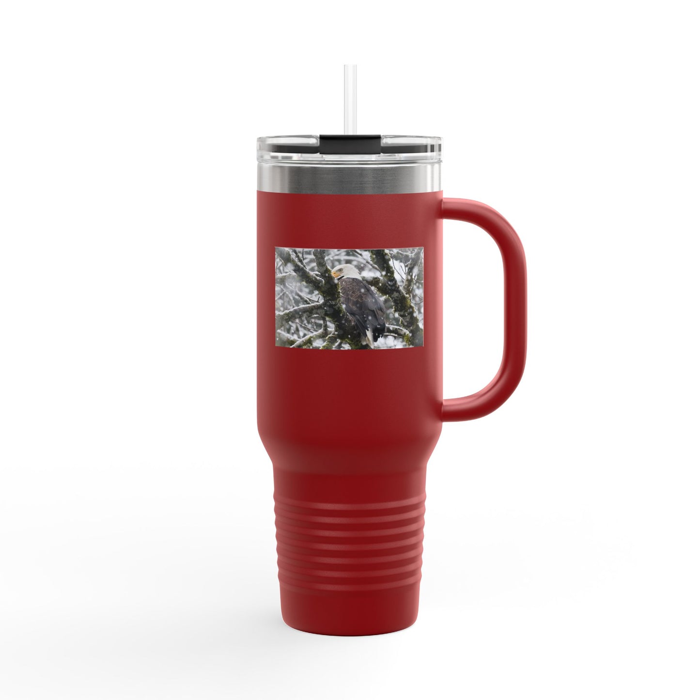 40oz Insulated Travel Mug with Snowy Owl Photo — Cold-Weather Wildlife Tumbler