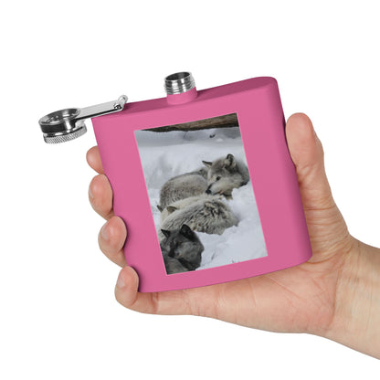 Wolf Pack Stainless Steel Flask – 6oz Snow Wolves Hip Flask