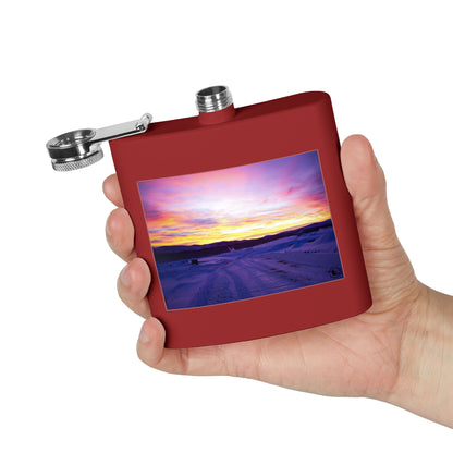 6oz Stainless Steel Flask — Winter Sunset Landscape Photo Flask