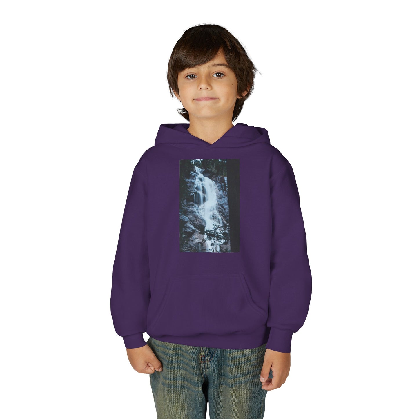 Youth Waterfall Hoodie — Scenic Nature Graphic Sweatshirt