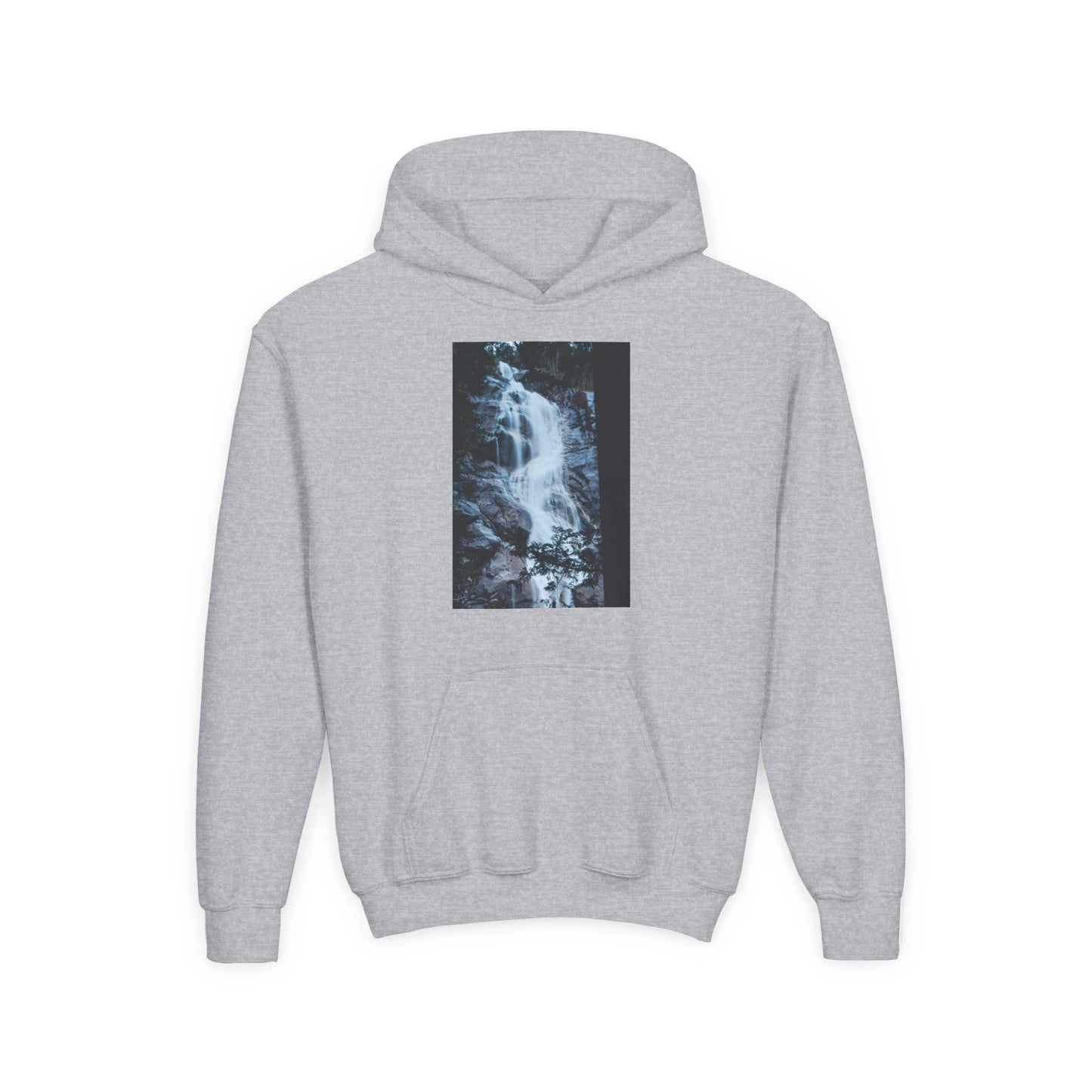 Youth Waterfall Hoodie — Scenic Nature Graphic Sweatshirt