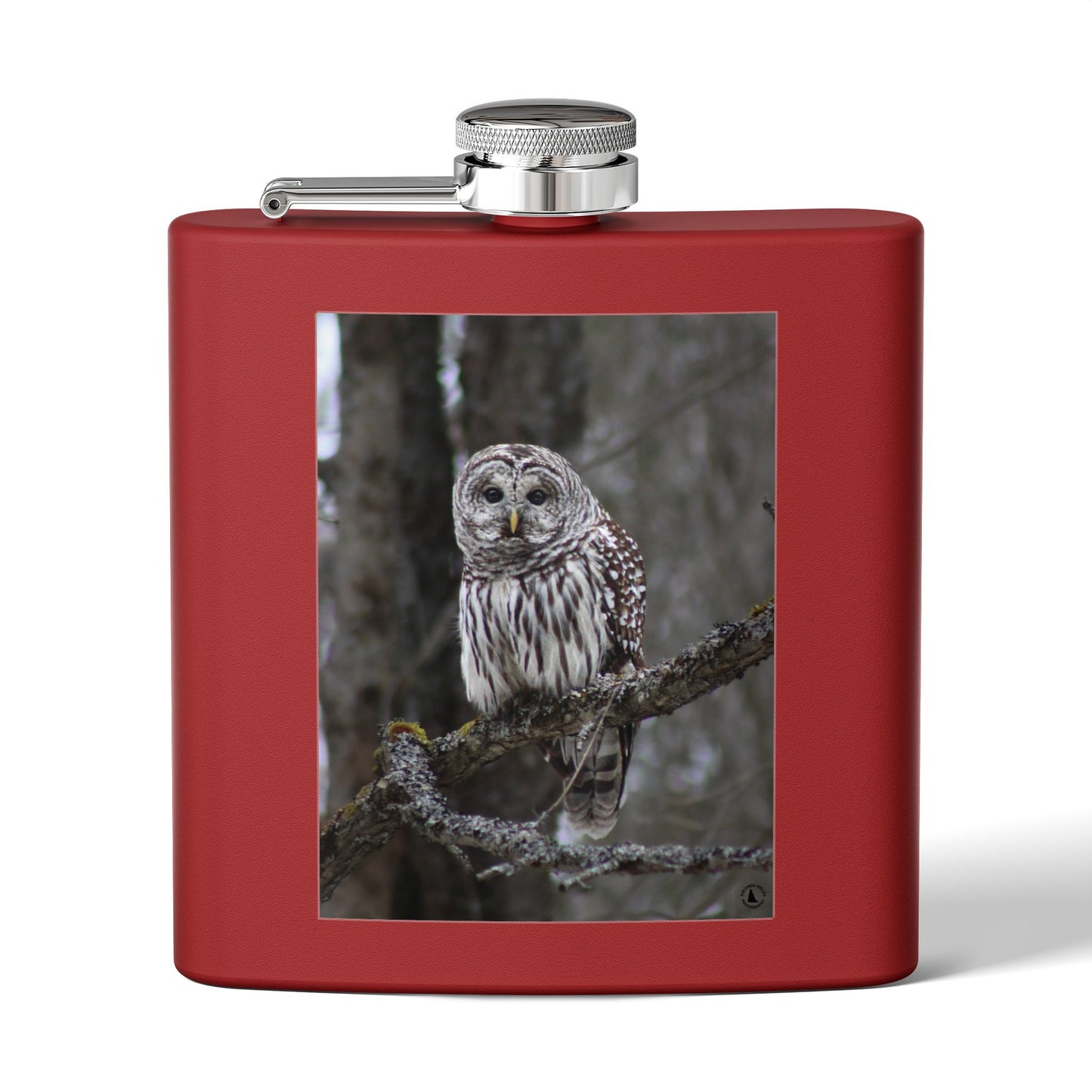 6oz Stainless Flask with Barred Owl Photo – Wildlife Nature Gift