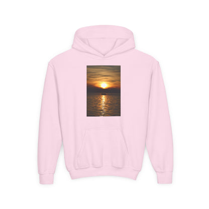 Youth Hoodie with Golden Sunset Photo - Beach Vibes Kids Pullover