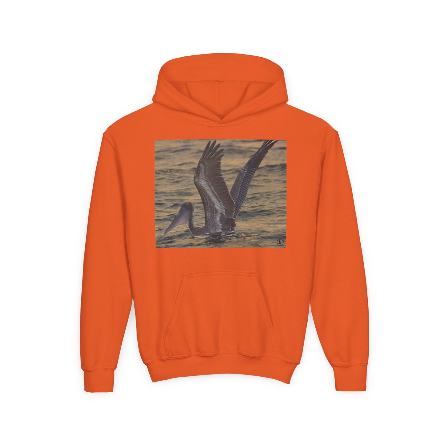 Youth Pelican Sunset Hoodie — Kids Beach Wildlife Pullover