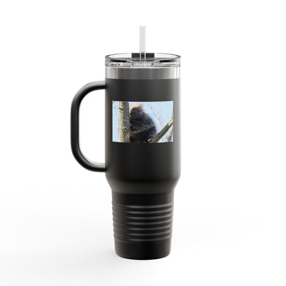 40oz Insulated Travel Mug with Cozy Raccoon Photo — Large Stainless Steel Tumbler for Road Trips & Outdoor Lovers