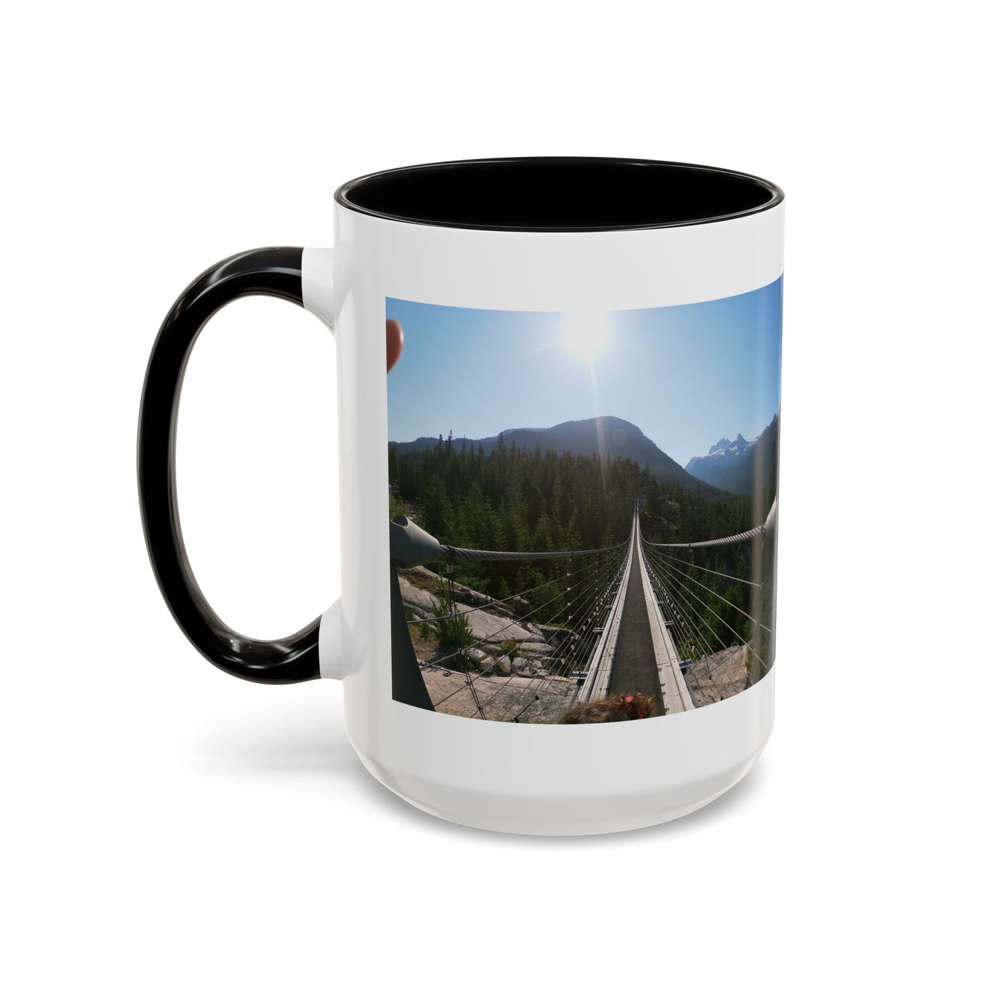 Bridge Trail Scenic Coffee Mug — Mountain Suspension Bridge Photo Accent Mug