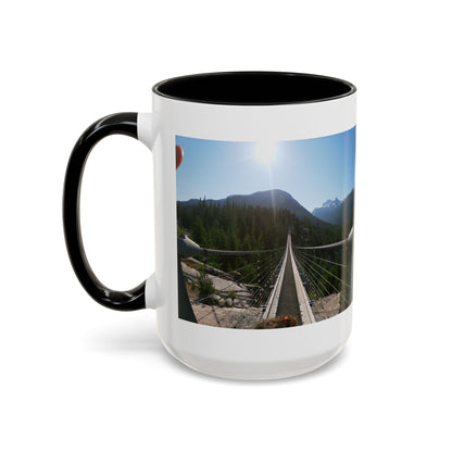 Bridge Trail Scenic Coffee Mug — Mountain Suspension Bridge Photo Accent Mug