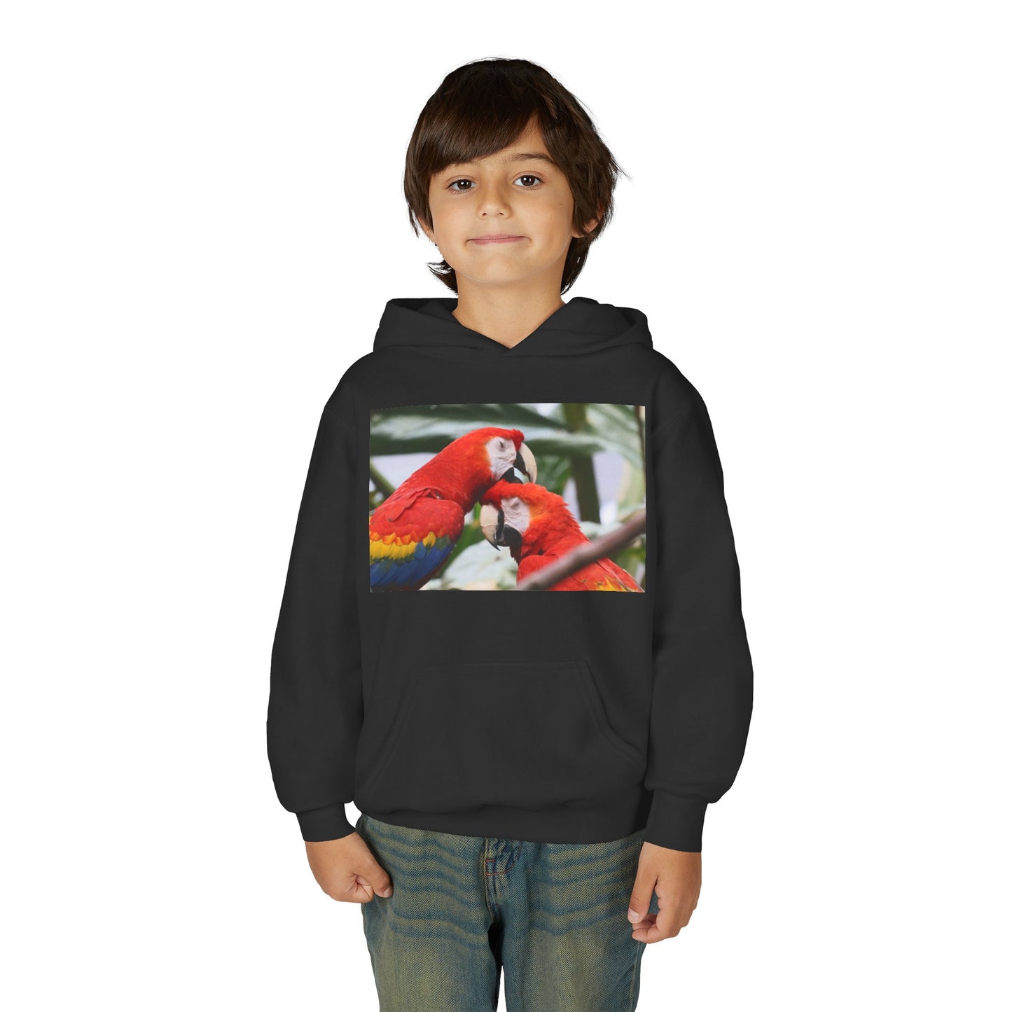 Youth Parrot Hoodie – Colorful Scarlet Macaw Kids Pullover