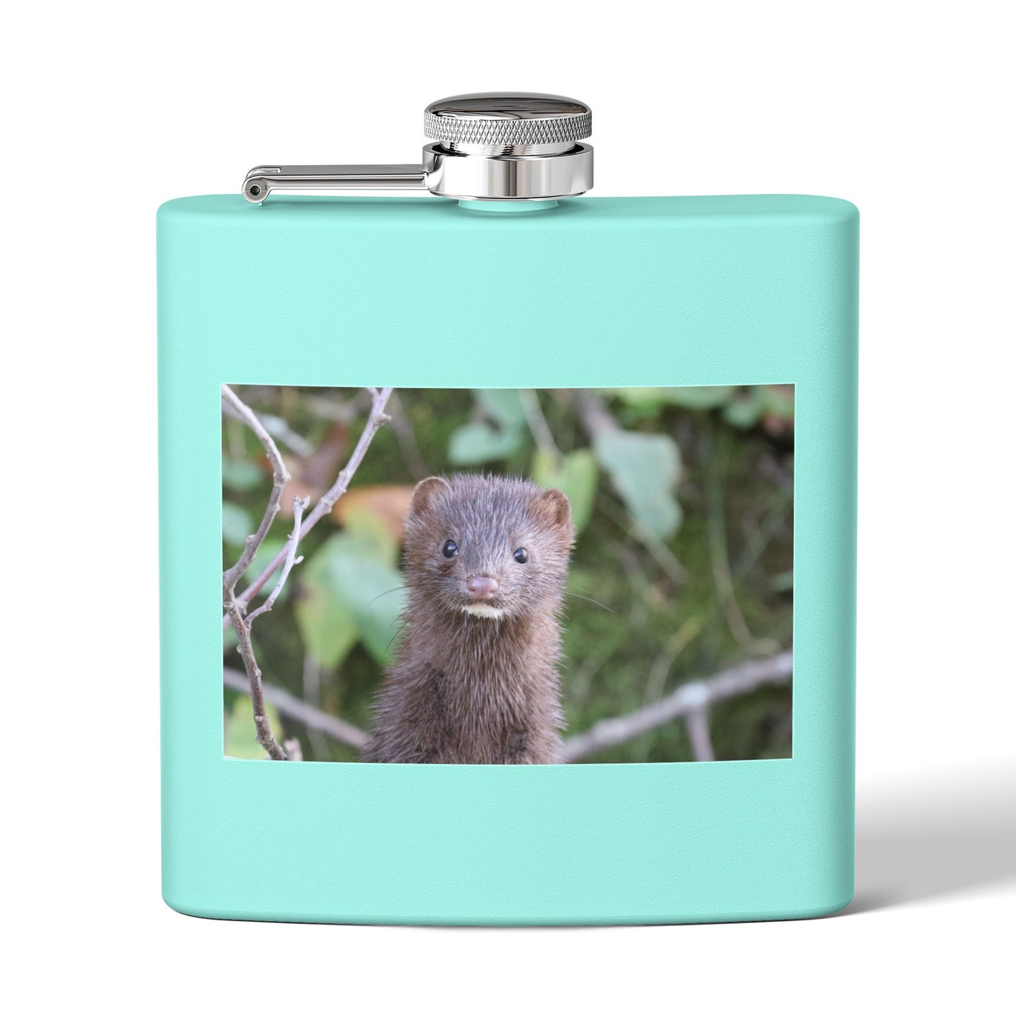 Mink Portrait Stainless Steel Flask — 6oz Wildlife Animal Photo Hip Flask