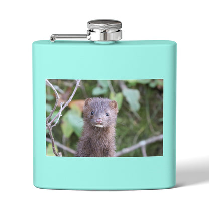 Mink Portrait Stainless Steel Flask — 6oz Wildlife Animal Photo Hip Flask