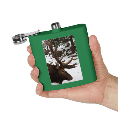 6oz Stainless Steel Flask – Winter Elk Photo Hip Flask, Outdoor Hunting Gift