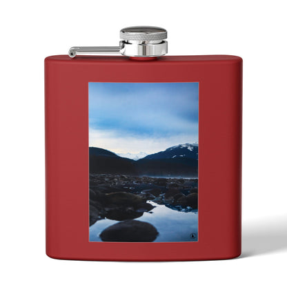 6oz Stainless Steel Flask — Mountain Lake Landscape Photo