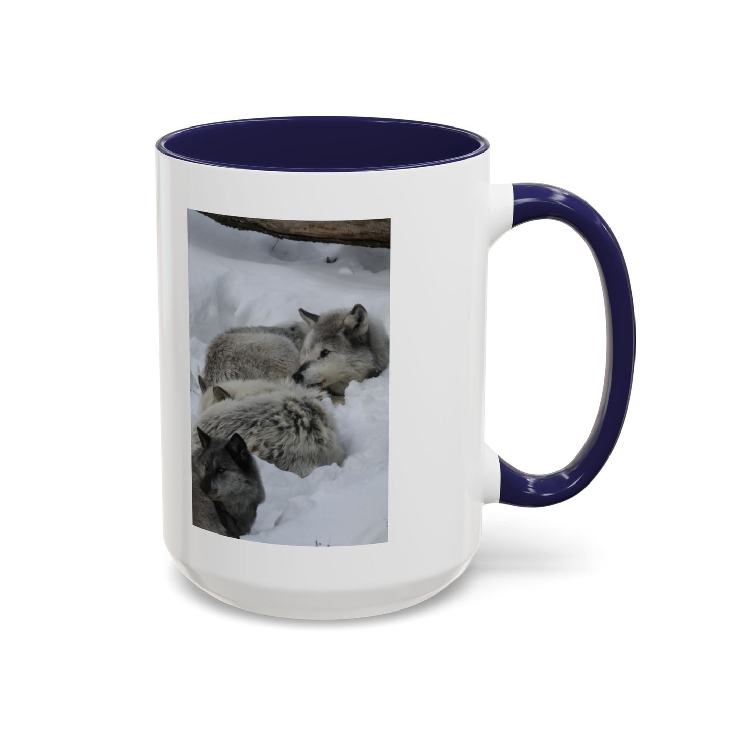 Wolf Pack Coffee Mug – Accent Black Handle 11/15oz, Winter Wildlife Photo