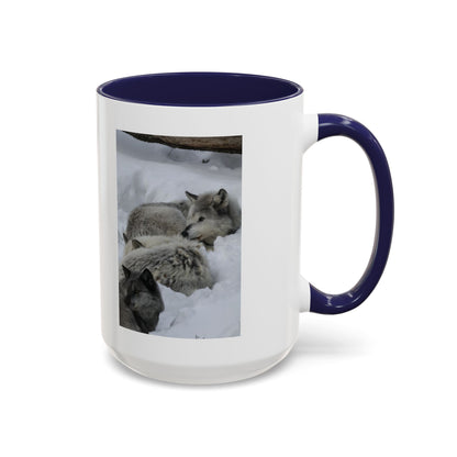 Wolf Pack Coffee Mug – Accent Black Handle 11/15oz, Winter Wildlife Photo