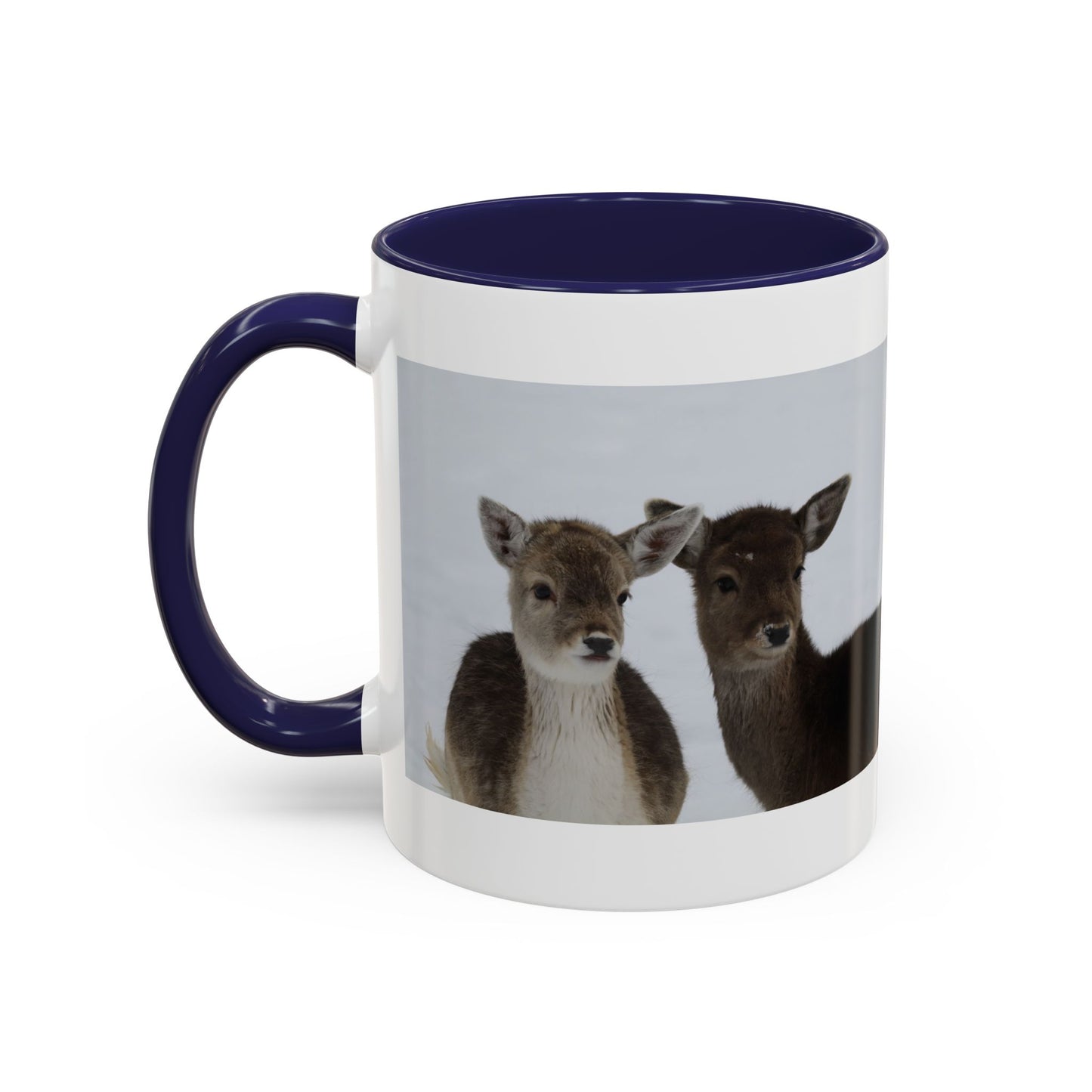 Deer Pair Accent Coffee Mug — Cute Winter Wildlife Ceramic Mug (11/15oz)