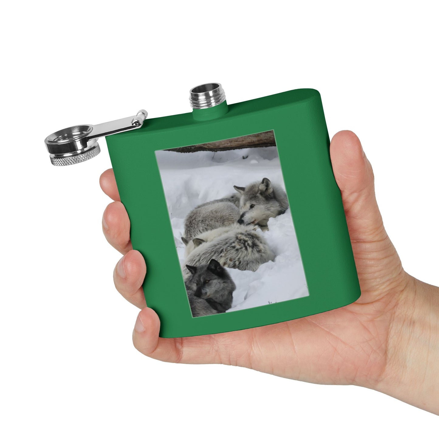 Wolf Pack Stainless Steel Flask – 6oz Snow Wolves Hip Flask