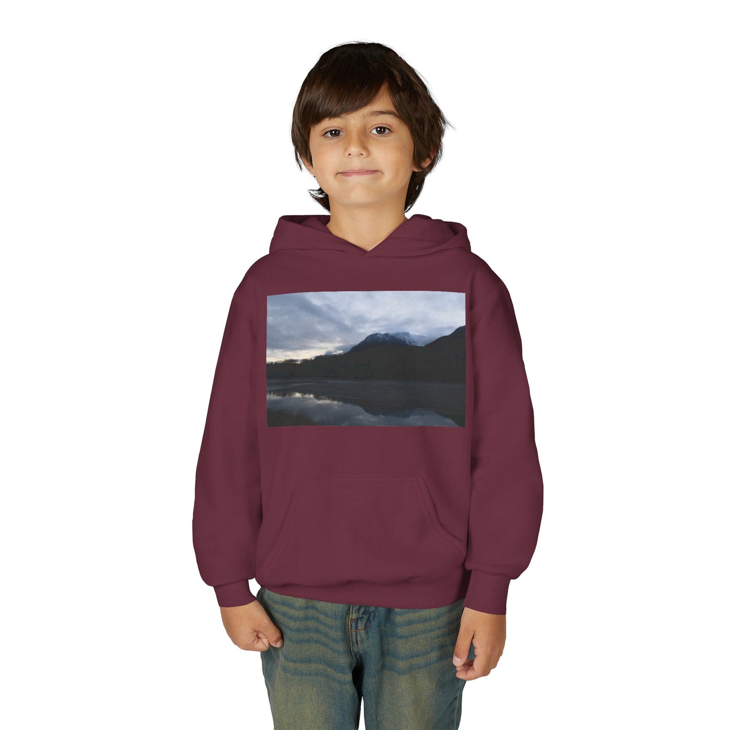 Youth Hoodie with Serene Mountain Lake Photo - Cozy Outdoor Nature Pullover