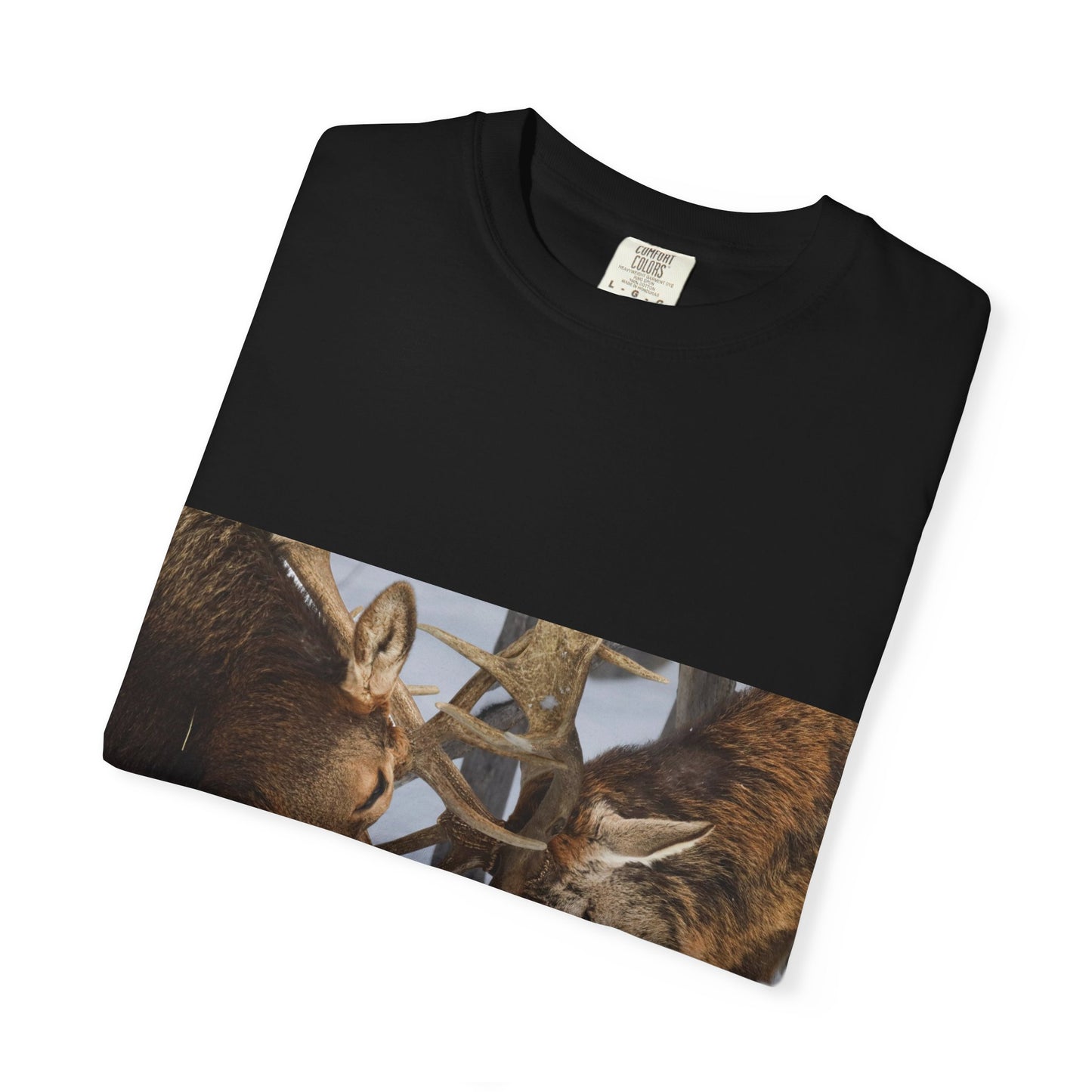 Antler Clash: Winter Wildlife Encounter, Dramatic Nature Photographyphotography shirts