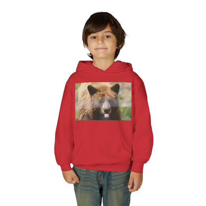 Youth Bear Hoodie — Cute Tongue-Out Bear Photo Kids Pullover