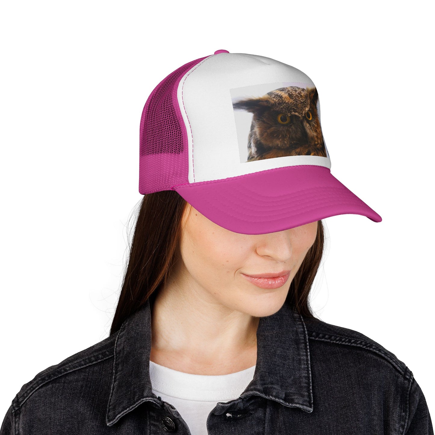 Owl Portrait Trucker Cap — Rustic Wildlife Snapback Hat