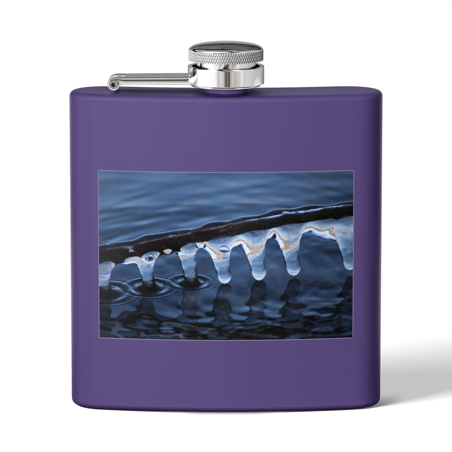 Ice Edge Flask — 6oz Stainless Steel Hip Flask with Winter Water Photography