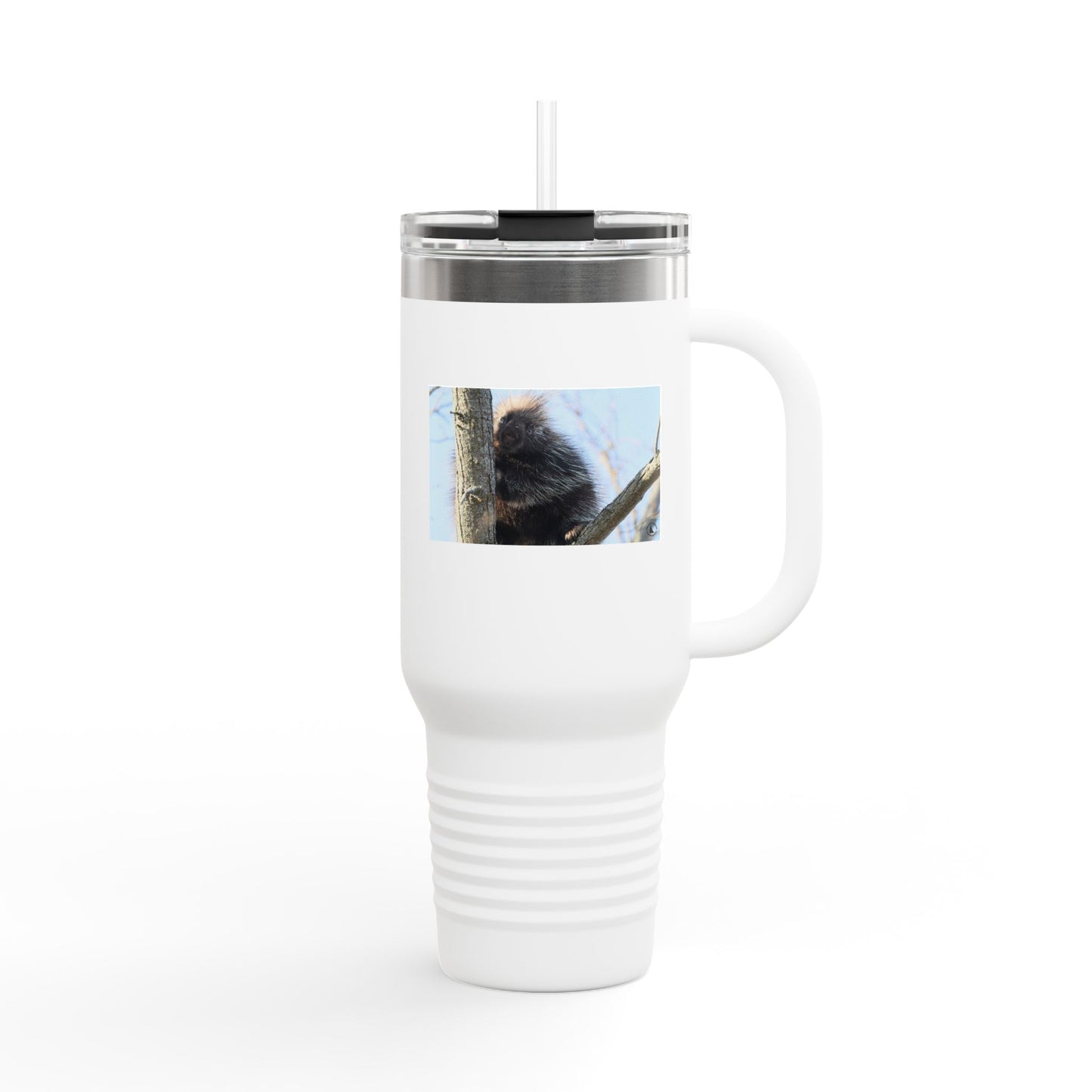40oz Insulated Travel Mug with Cozy Raccoon Photo — Large Stainless Steel Tumbler for Road Trips & Outdoor Lovers
