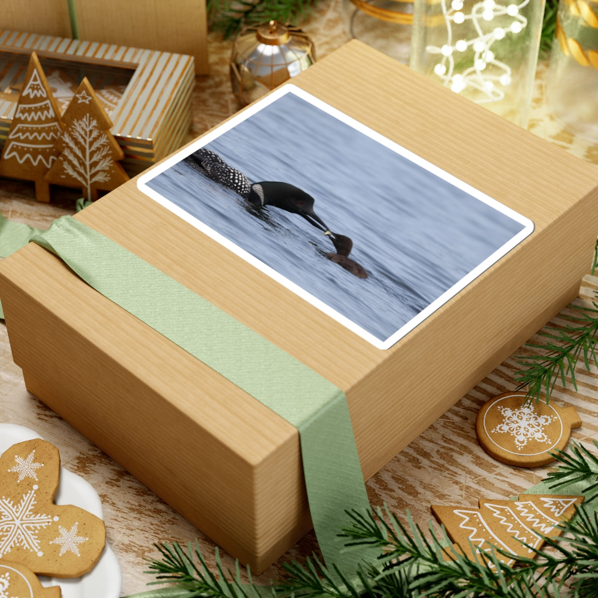 Common Loon & Chick Kiss-Cut Sticker — Wildlife Photo Waterproof Decal