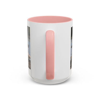Seaside Rock Cairn Accent Coffee Mug — Coastal Bird & Stacked Stones Photo (11/15oz)