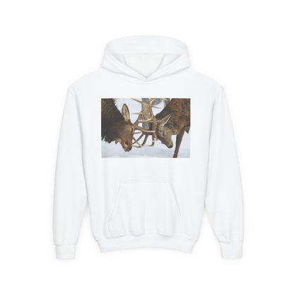 Fighting Deer Antlers Youth Hoodie | Wildlife Nature Illustration