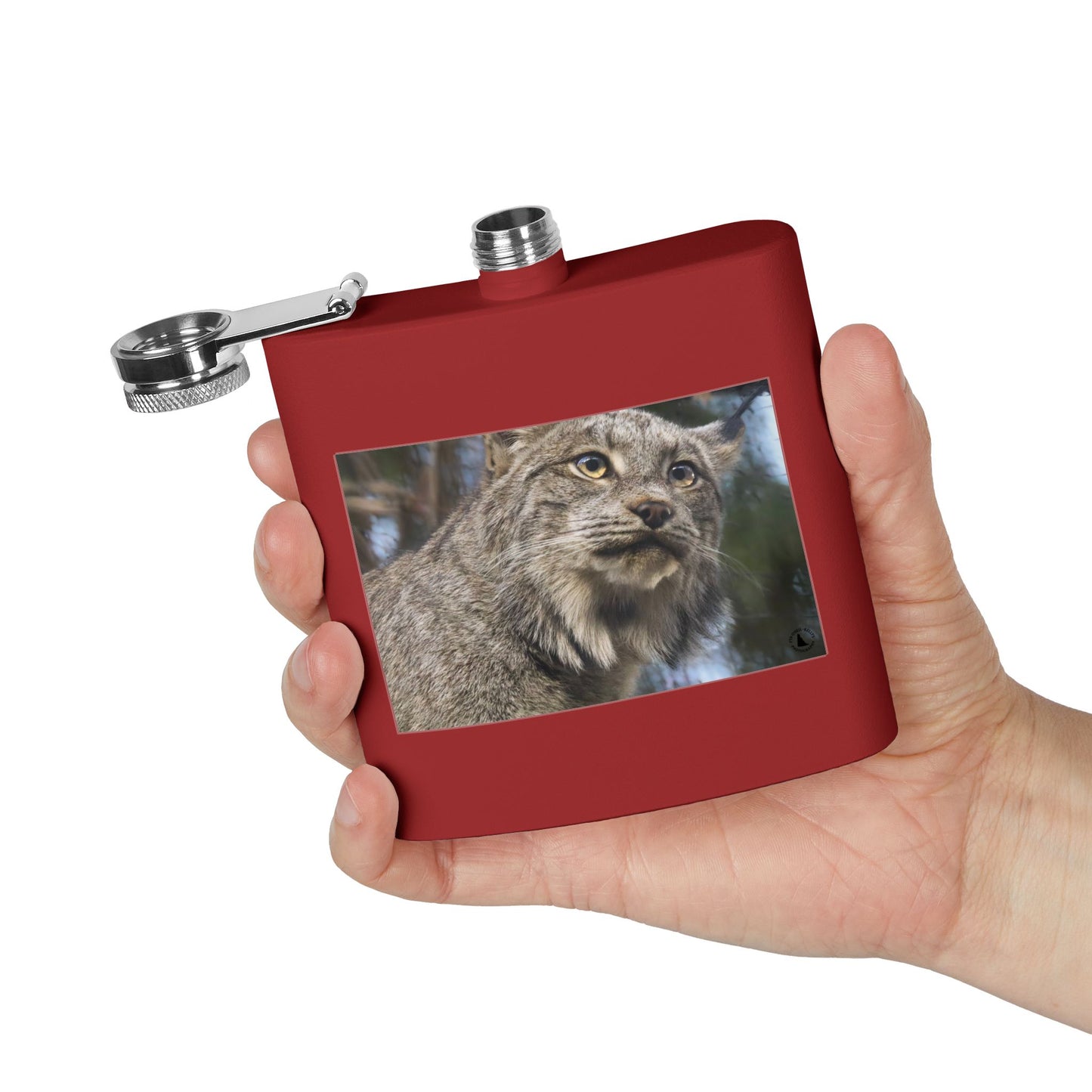 Lynx Portrait Stainless Steel Flask — 6oz Wildlife Gift for Outdoor Lovers