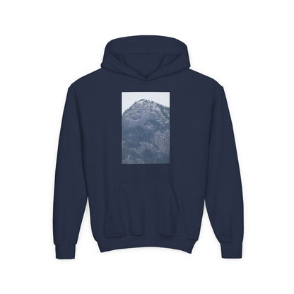 Mountain Peak Youth Hoodie — Winter Snow Scenic Graphic Sweatshirt