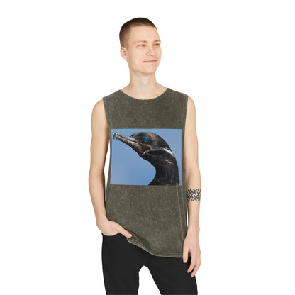 Cormorant Portrait Tank Top — Coastal Bird Photography Stonewash Tank