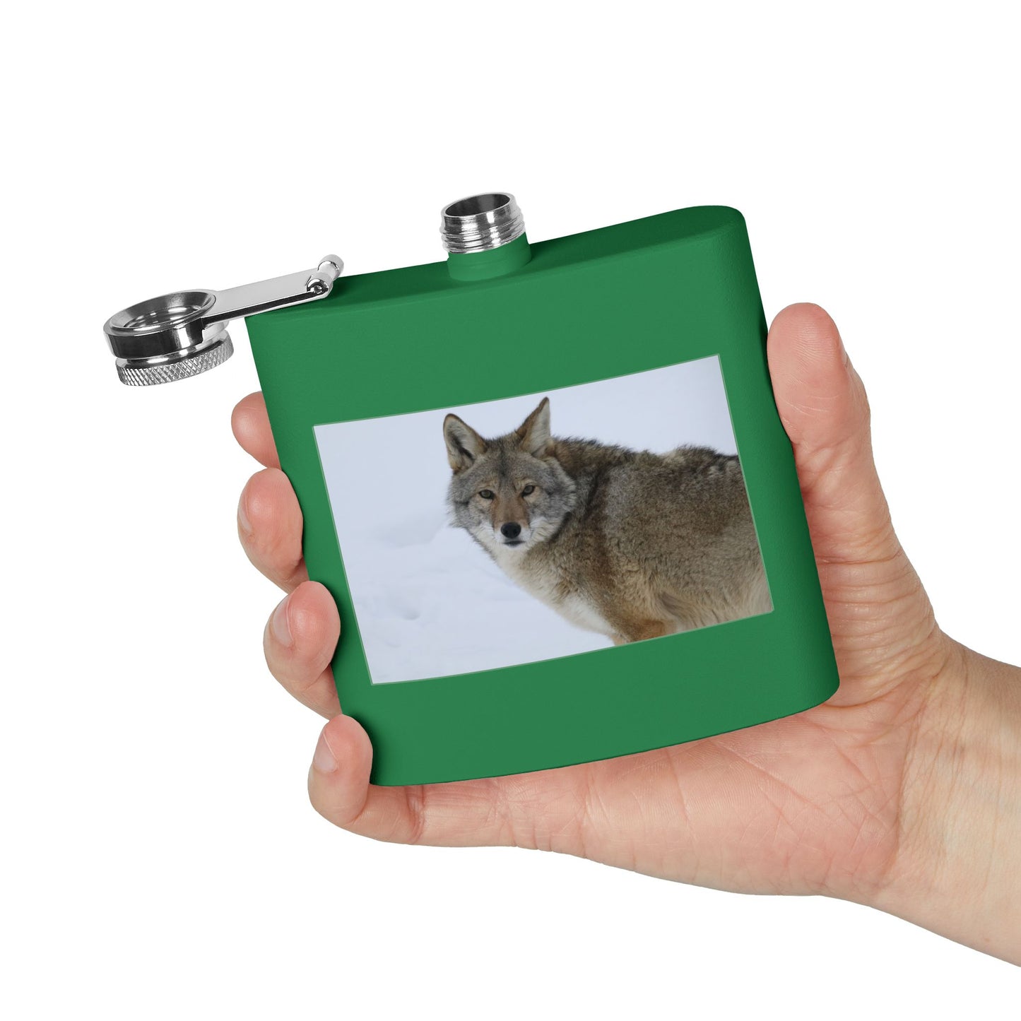 Coyote Photo Stainless Steel Flask — 6oz Wildlife Pocket Flask