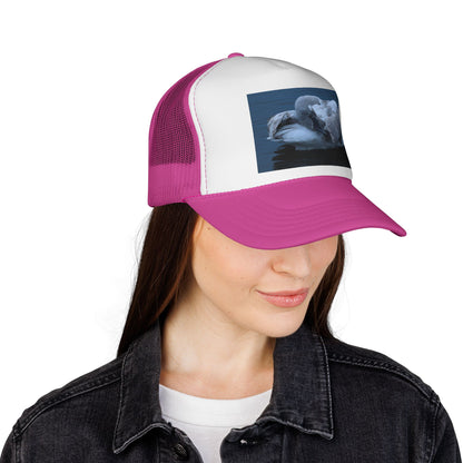Swan Trucker Cap - Serene Sleepy Swan Photo Mesh Hat