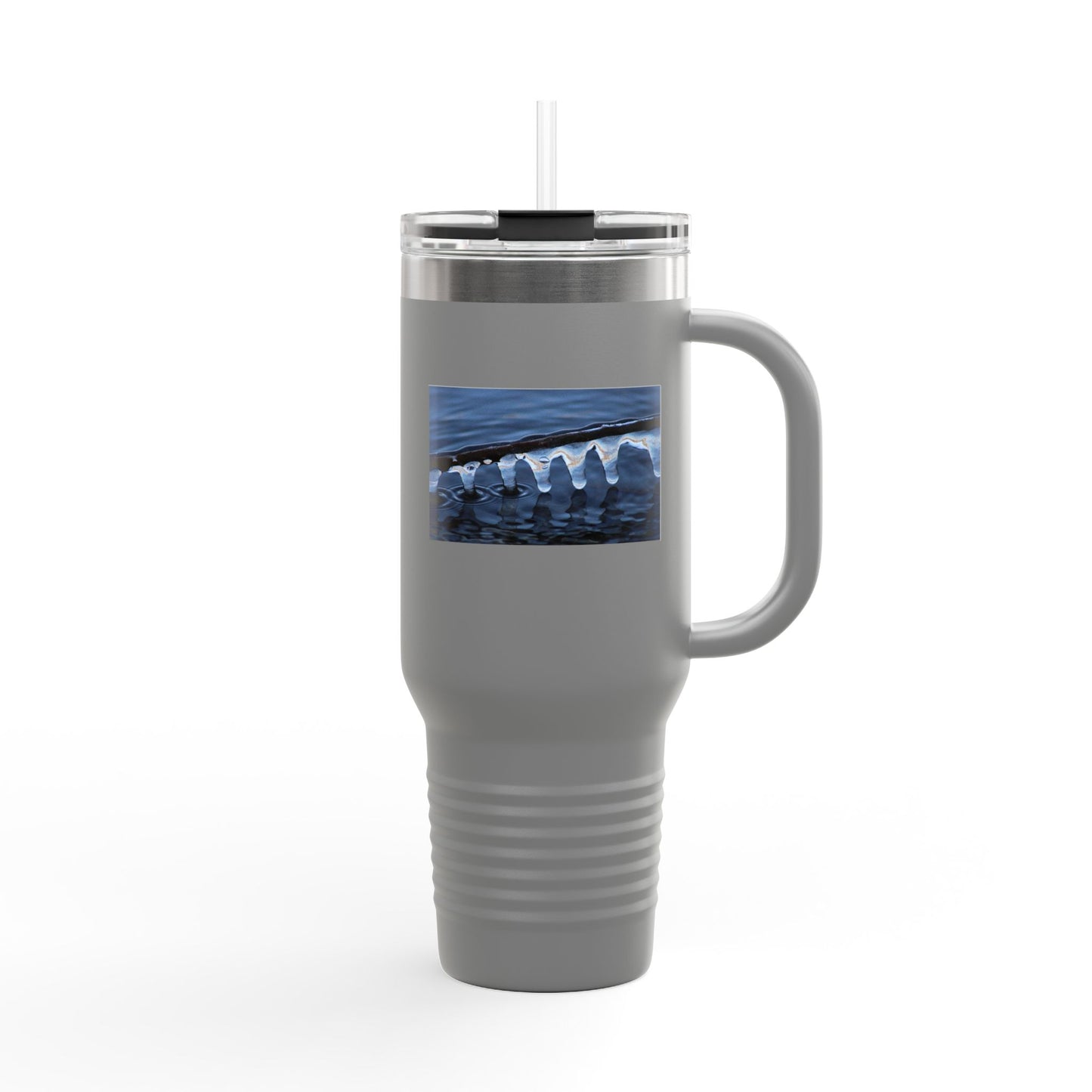 40oz Insulated Travel Mug — Ocean Wave Ice Photo Design, Large Stainless Steel Tumbler