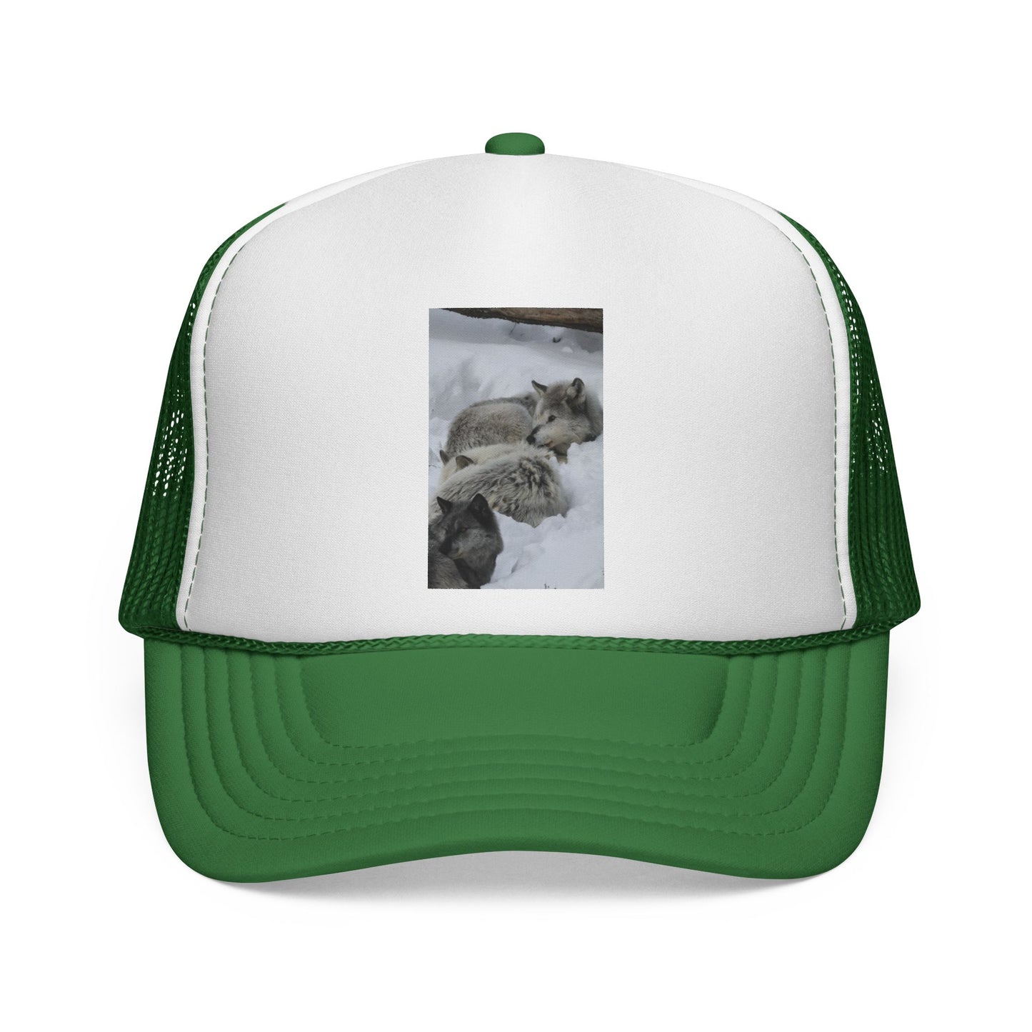 Wolf Pack Trucker Cap — Cozy Snow Wildlife Photo Hat