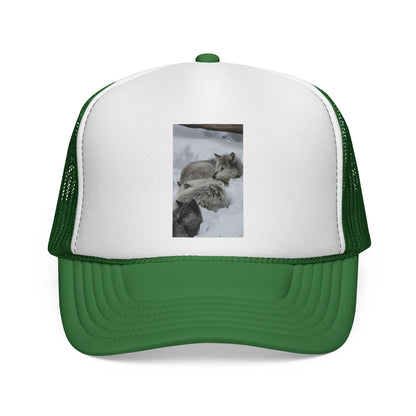 Wolf Pack Trucker Cap — Cozy Snow Wildlife Photo Hat