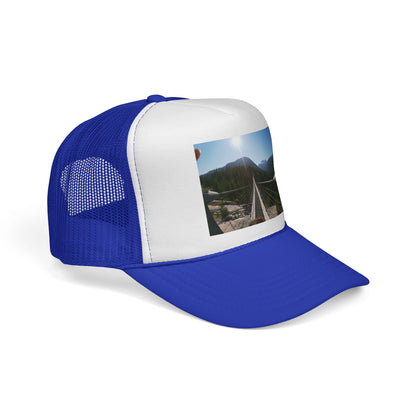 Trucker Hat - Mountain Suspension Bridge Photo Cap, Outdoor Adventure Travel Hat