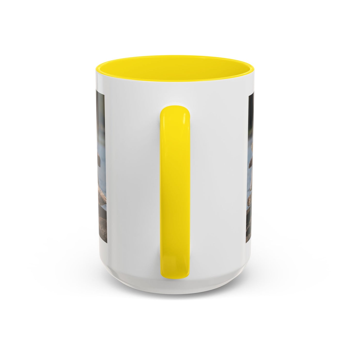 Seaside Rock Cairn Accent Coffee Mug — Coastal Bird & Stacked Stones Photo (11/15oz)