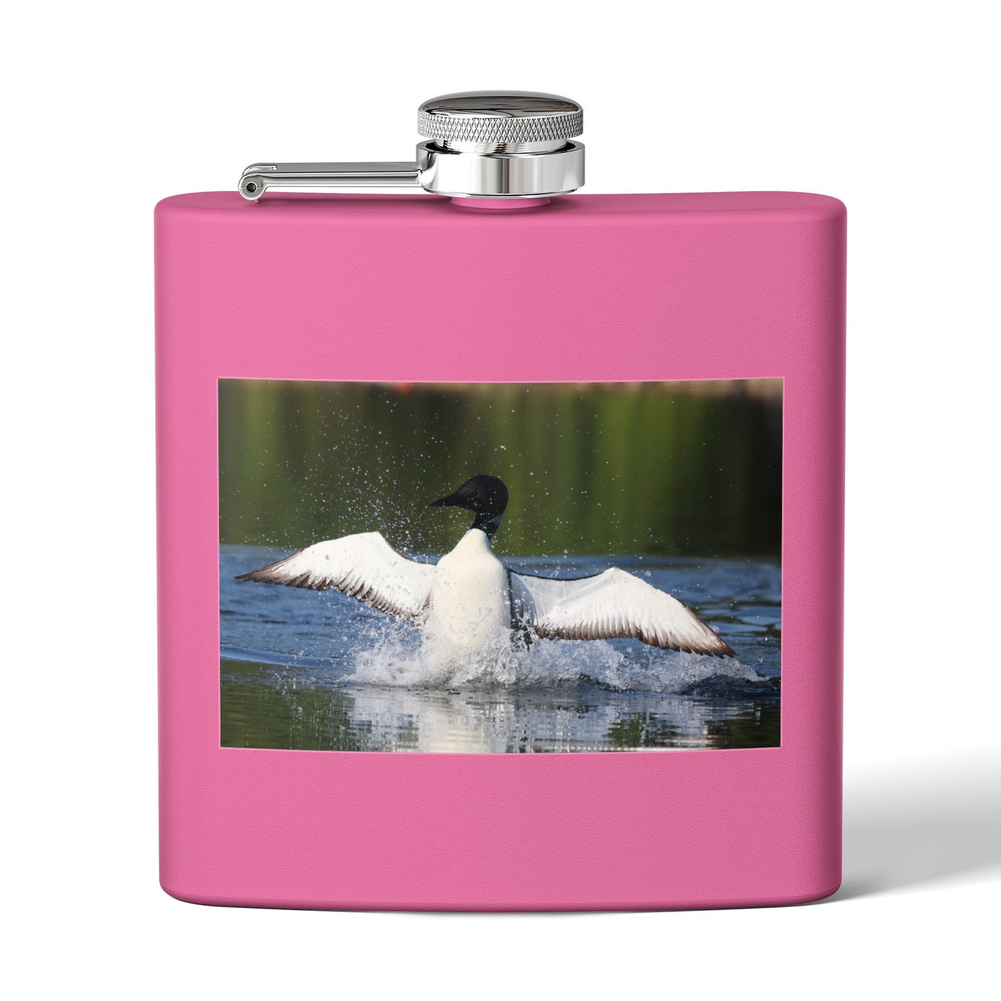 Duck Photography 6oz Stainless Steel Flask — Loon Splash Wildlife Hip Flask