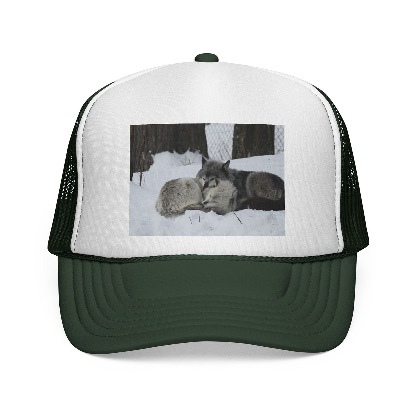 Wolf Pack Trucker Cap — Sleeping Wolves Winter Scene
