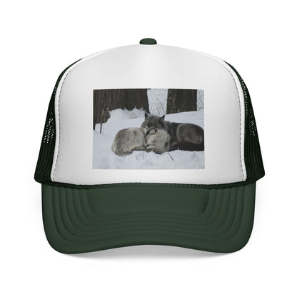 Wolf Pack Trucker Cap — Sleeping Wolves Winter Scene