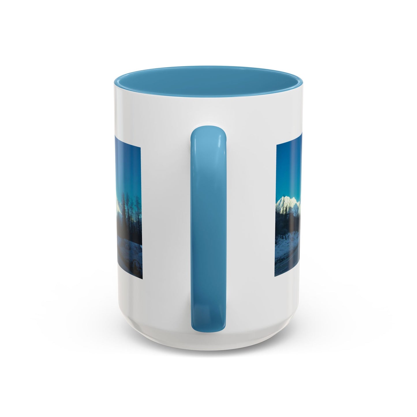 Scenic Mountain Panorama Accent Coffee Mug — Snowy Peaks Travel Coffee Cup (11/15 oz)